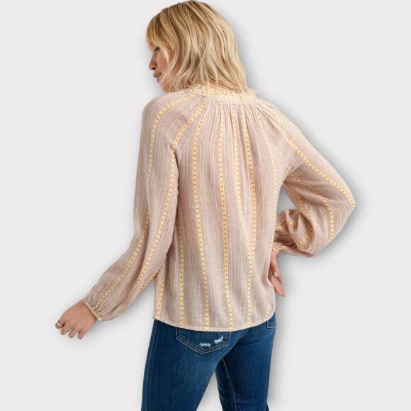 NWT Lucky Brand Embroidered V Neck Peasant Boho Bohemian Blouse Size Medium - Picture 2 of 10